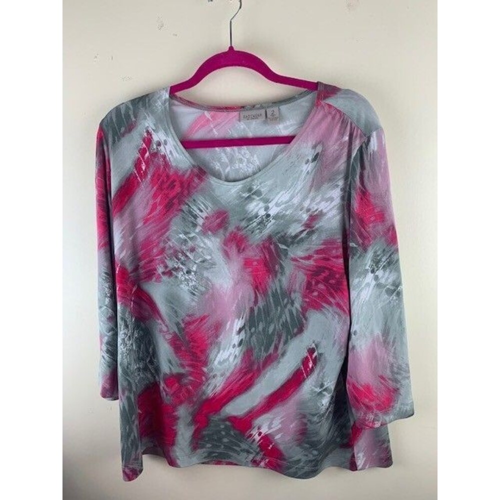 Easywear By Chicos Size 2 Womens Top Scoop Neck Long Sleeve